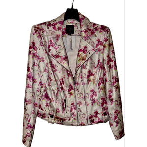 NWT White & Pink Floral Moto Jacket Size 8